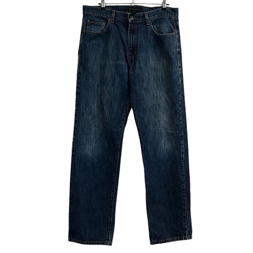 Calvin Klein Jeans Mens 36x34 Relaxed Straight Blue Denim 100% Cotton